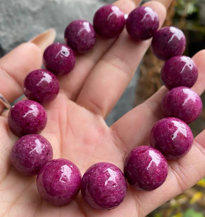 16MM Natural Red Ruby beaded bracelet