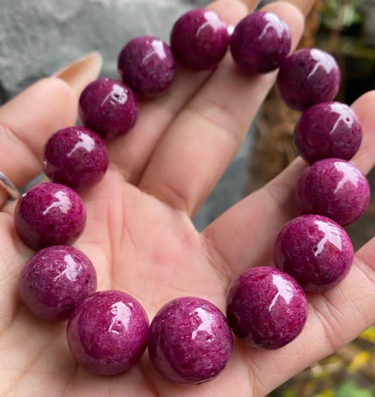 16MM Natural Red Ruby beaded bracelet