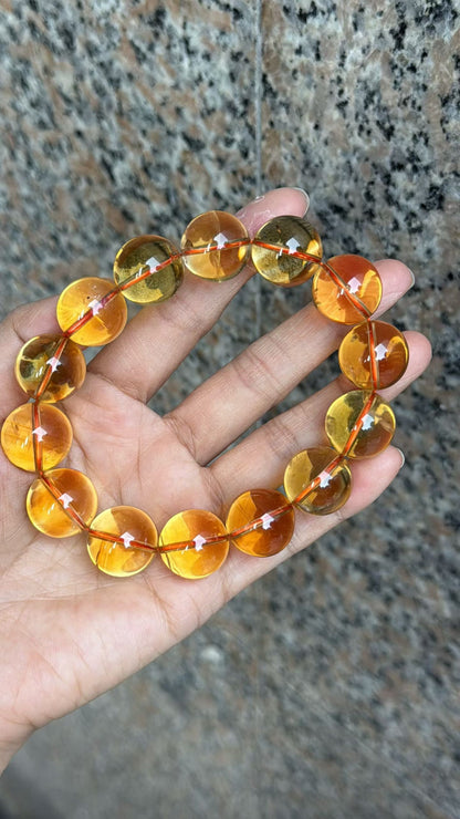 Natural Citrine yellow Citrine Quartz Crystal beads bracelet 17mm