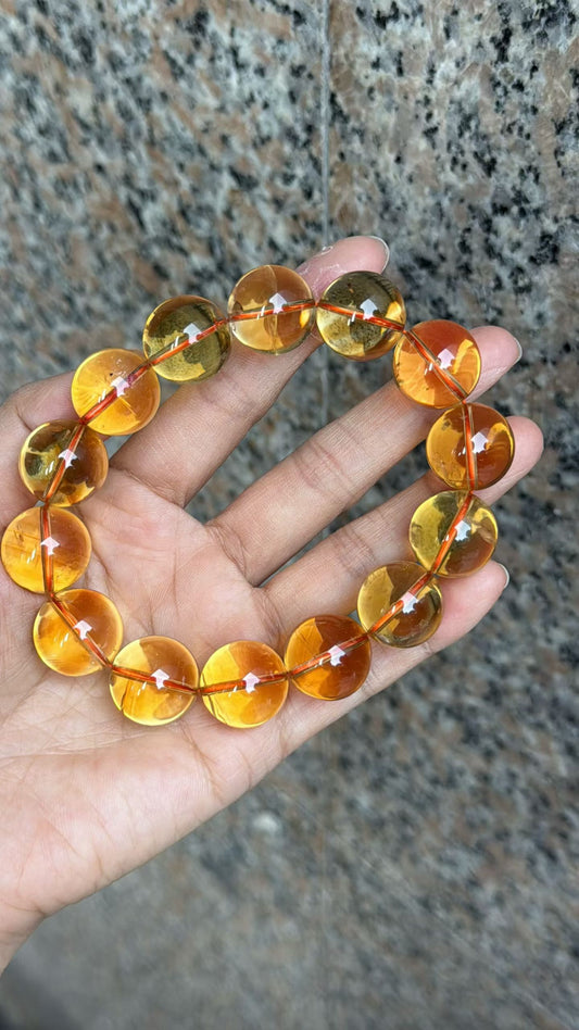 Natural Citrine yellow Citrine Quartz Crystal beads bracelet 17mm