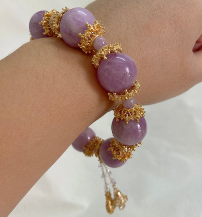 Natural kunzite beads handmade bracelet 16mm