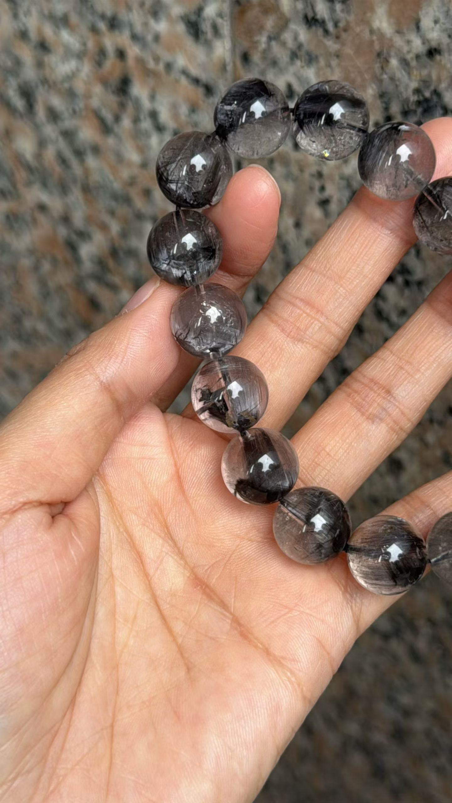 13mm High Quality Rare Natural Genuine Black Brookite Platinum Silver Rutilated Quartz Bracelet healing energy bracelet