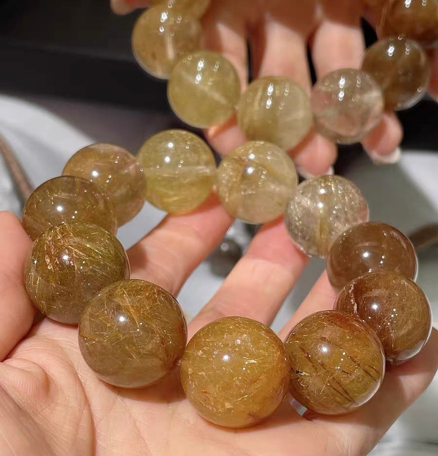 Natural Rutile Quartz Crystal beads bracelet 20mm