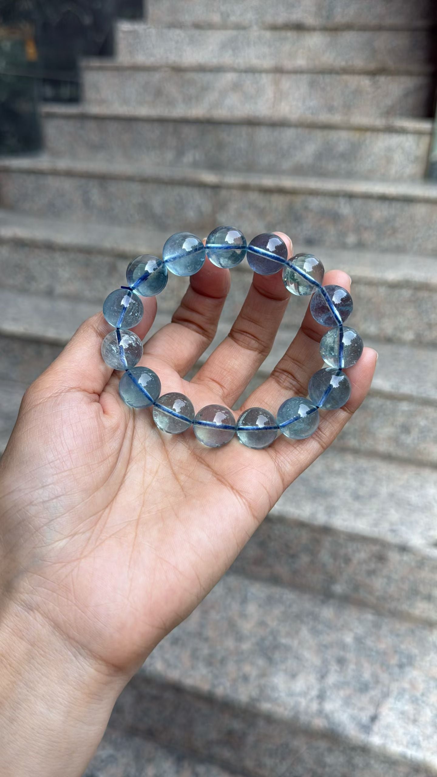 Natural Genuine blue aquamarine beads bracelet 13mm