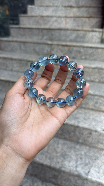 Natural Genuine blue aquamarine beads bracelet 13mm