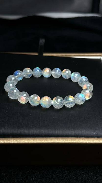 Natural Rainbow Flashlight moonstone beads bracelet 10.8mm