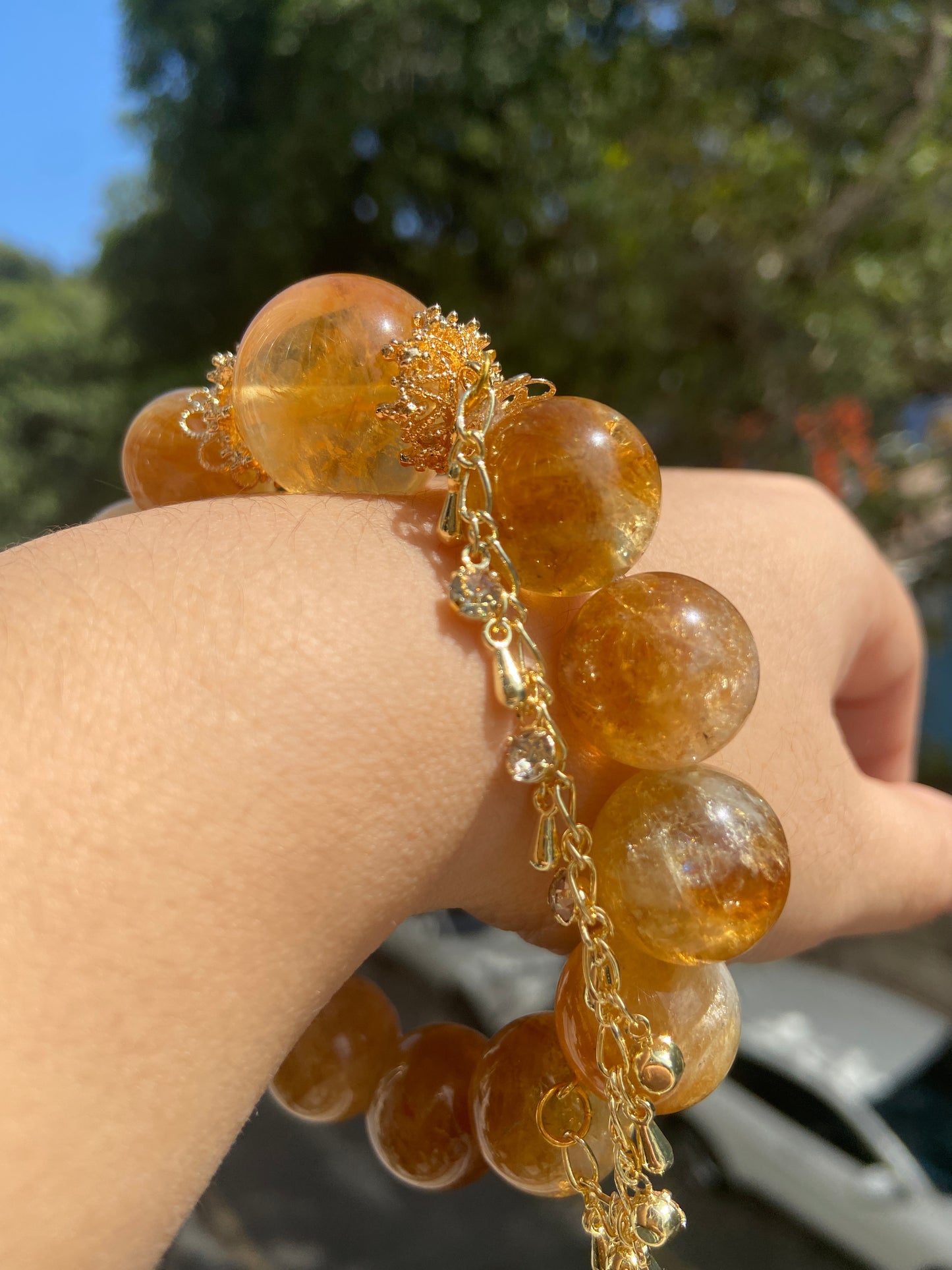 16mm Natural yellow Citrine Quartz Crystal beads bracelet