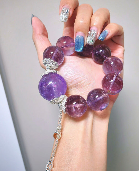 Natural lavender Amethyst Quartz crystal purple beads bracelet 20mm