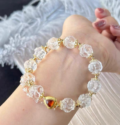 Rock quartz Crystal Carved beaded bracelet 12mm