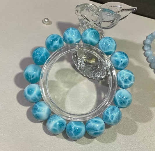 Natural blue Larimar beaded bracelet 14mm