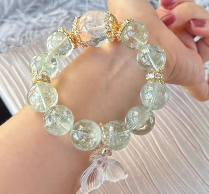 Natural Green Asai Quartz Crystal beaded bracelet 17mm