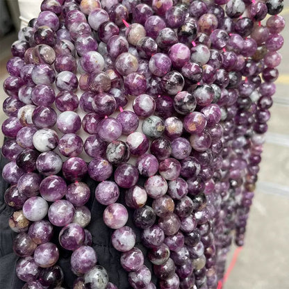 Natural purple Lepidolite emerald loose round beads