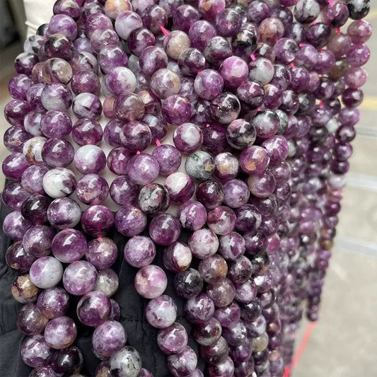 Natural purple Lepidolite emerald loose round beads