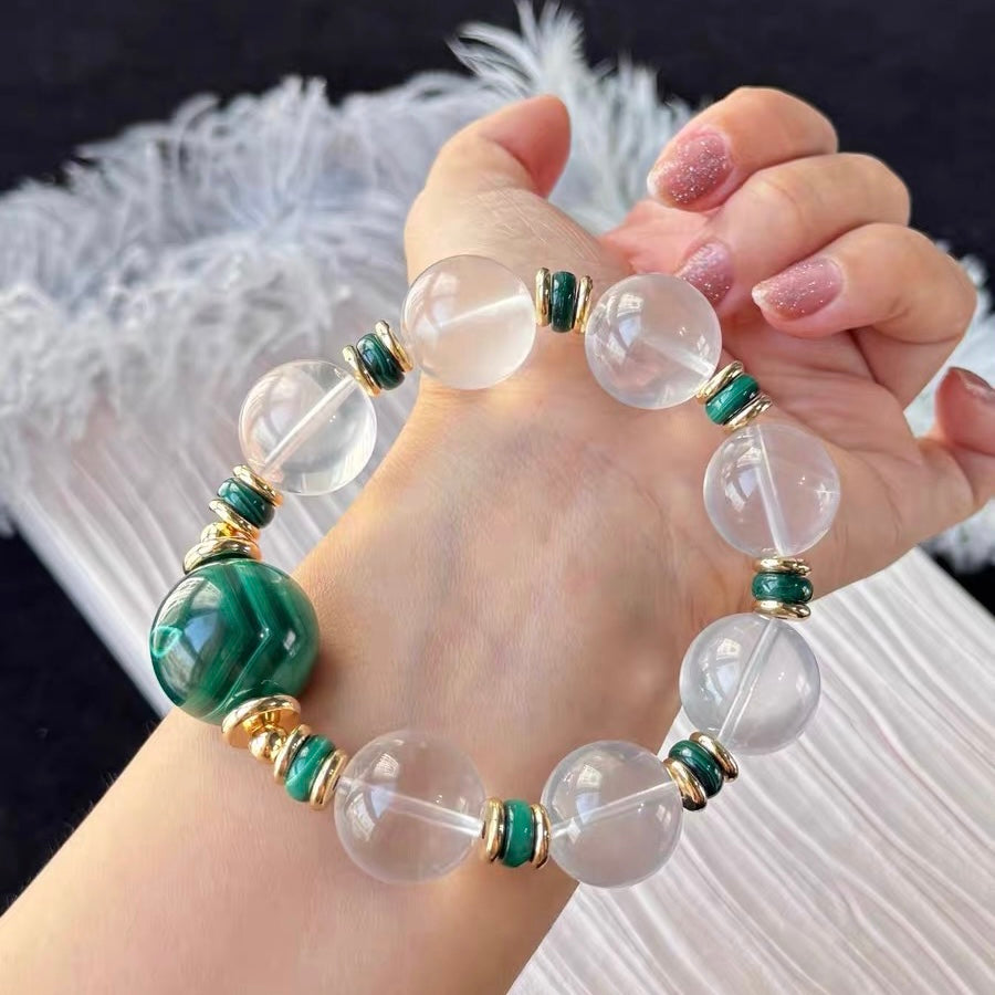 Natural Rock quartz Crystal and malachite beaded bracelet