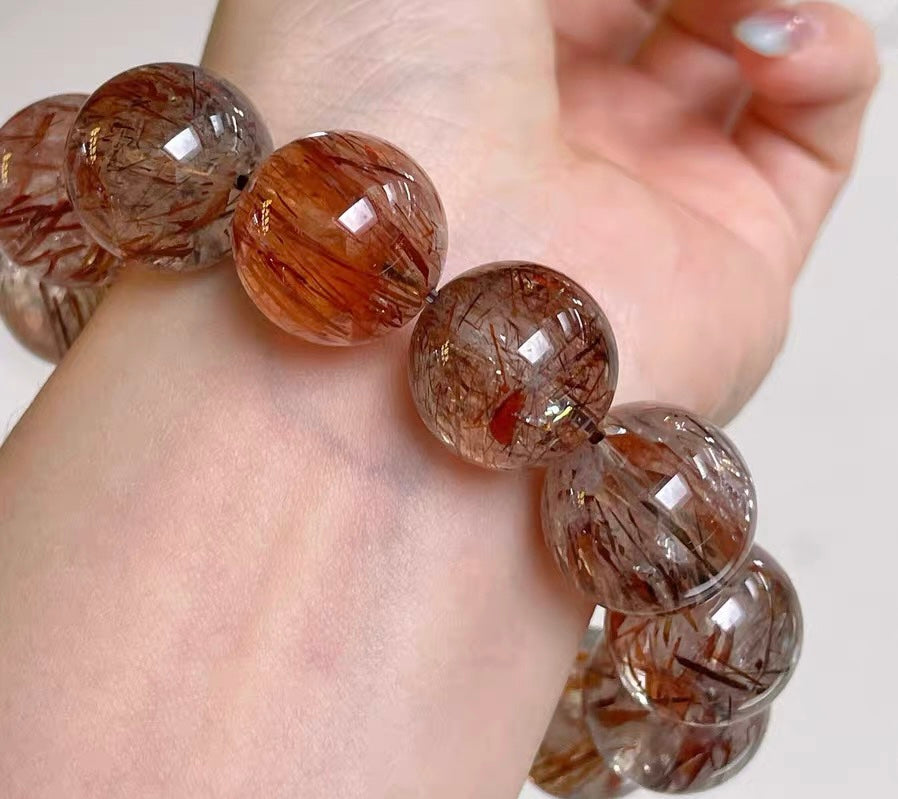 Natural Black Golden Super seven Rutilated Quartz Crystal beaded bracelet,17mm