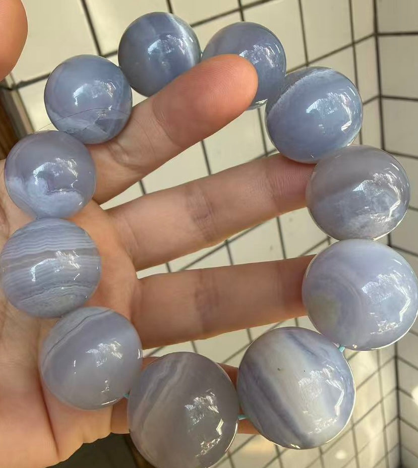Natural Blue chalcedony beads bracelet 22mm