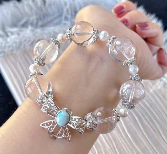 Pink Snow phantom quartz Crystal beaded bracelet 17mm