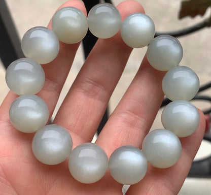 15MM Natural Silver White moonstone beaded bracelet