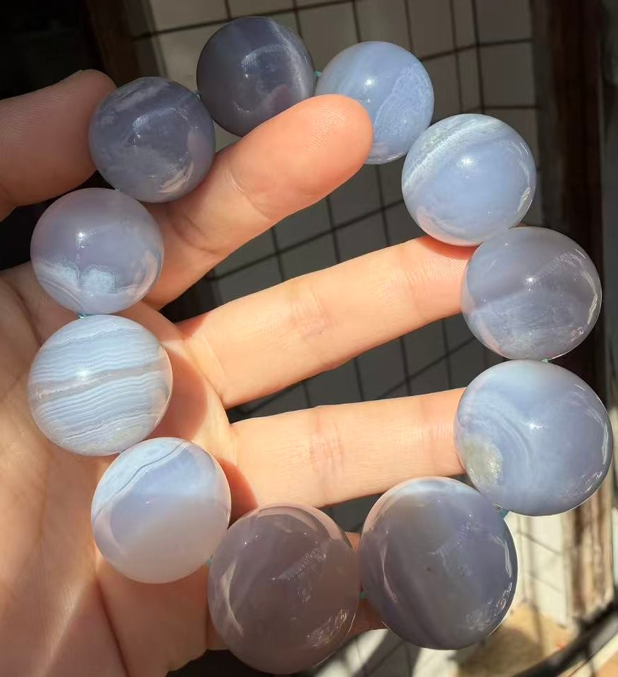 Natural Blue chalcedony beads bracelet 22mm