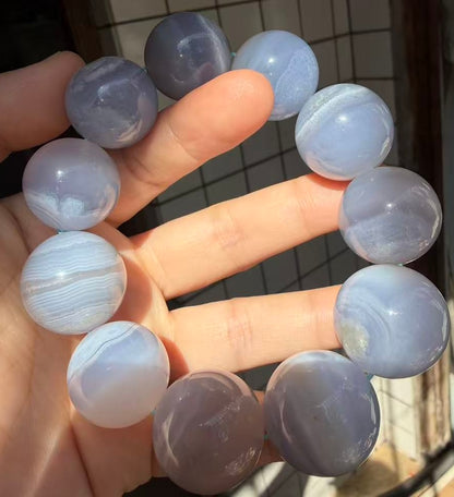 Natural Blue chalcedony beads bracelet 22mm