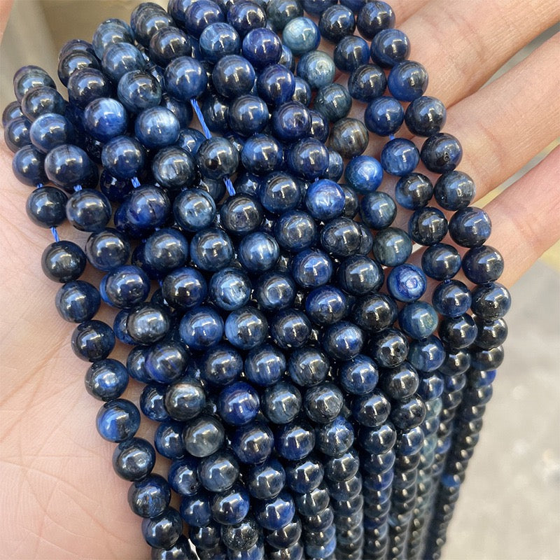 Genuine Natural blue Kyanite smooth round loose beads