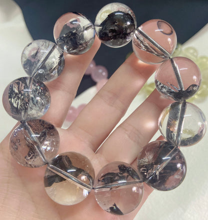 Natural Rainbow Herkimer diamond Quartz Crystal beads bracelet 21mm