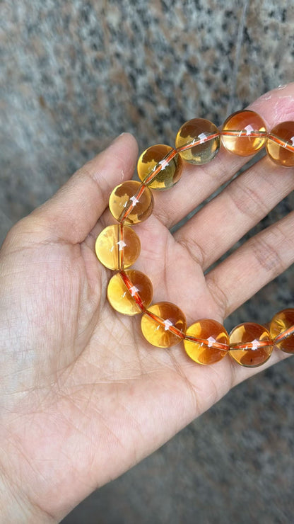 Natural yellow Citrine Quartz Crystal beaded bracelet 14.5mm