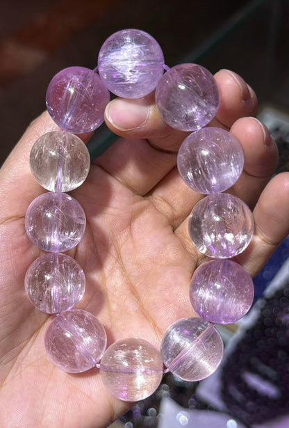 Natural Genuine kunzite beaded bracelet 17mm