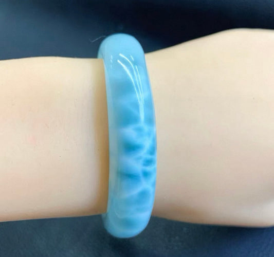Natural Larimar Bangle, Healing Energy Stone (52-13-6.8mm)