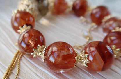 17mm Natural Red Hematoid Lepidocrocite Quartz Crystal beaded bracelet