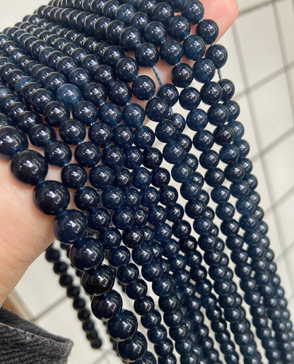 Dark blue chalcedony loose strands beads
