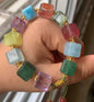 Natural Mixed Gemstone Crystal Cube Nugget beaded bracelet