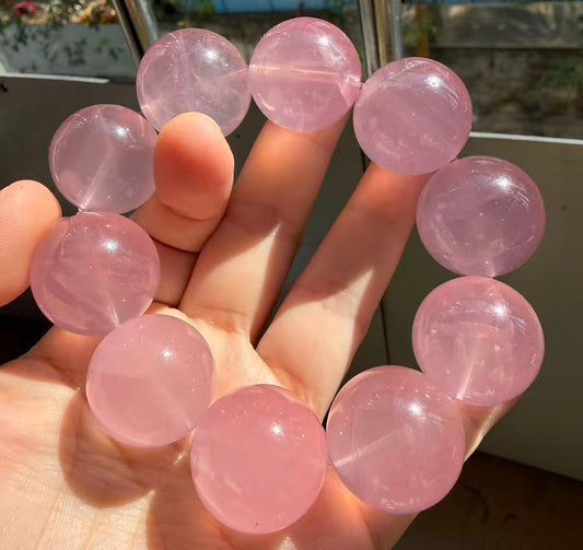 Natural Starlight pink Rose quartz Crystal beads bracelet 22mm