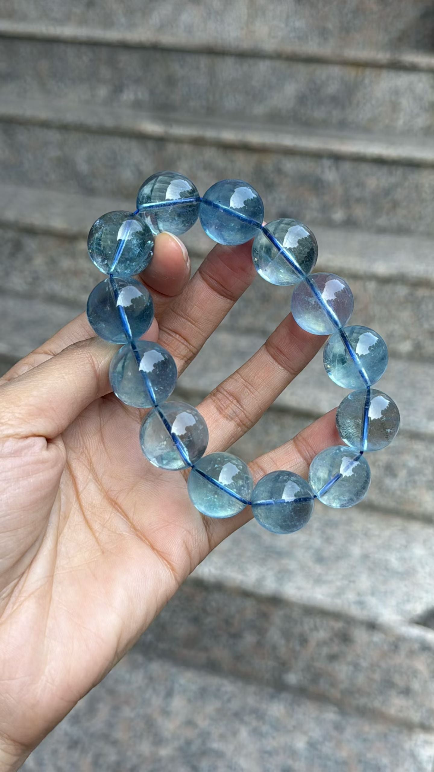 Natural Genuine blue aquamarine beads bracelet 17mm