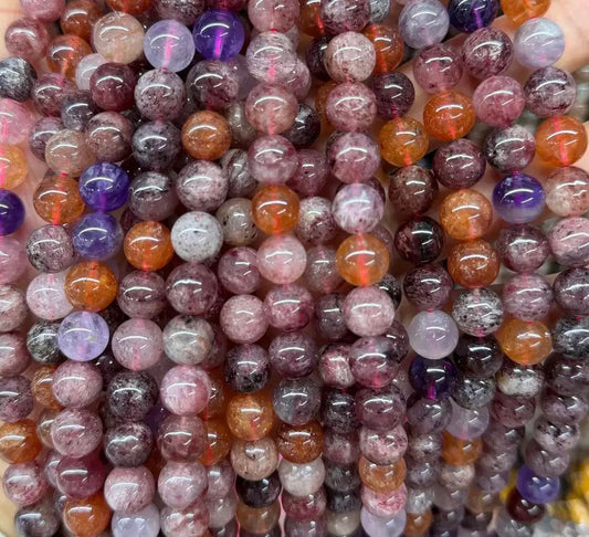 Natural purple Red super seven Rutilated Quartz Crystal round loose beads