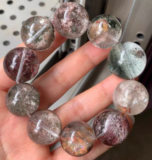 Natural Flowers phantom quartz Crystal beads bracelet 20mm