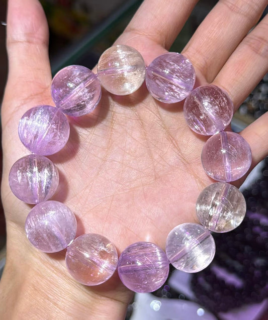 Natural Genuine kunzite beaded bracelet 17mm
