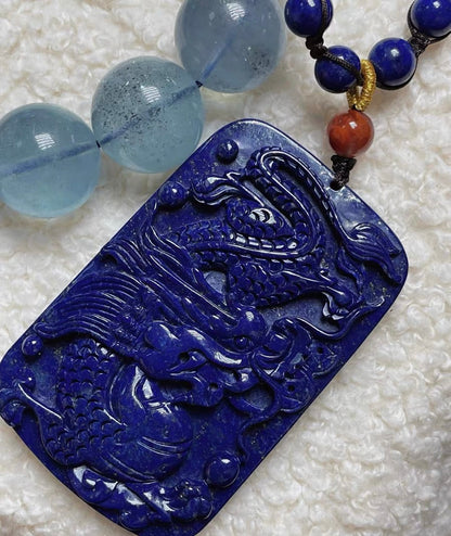 Natural Lapis Lazuli beaded necklace,Lapis Lazuli Carved pendant