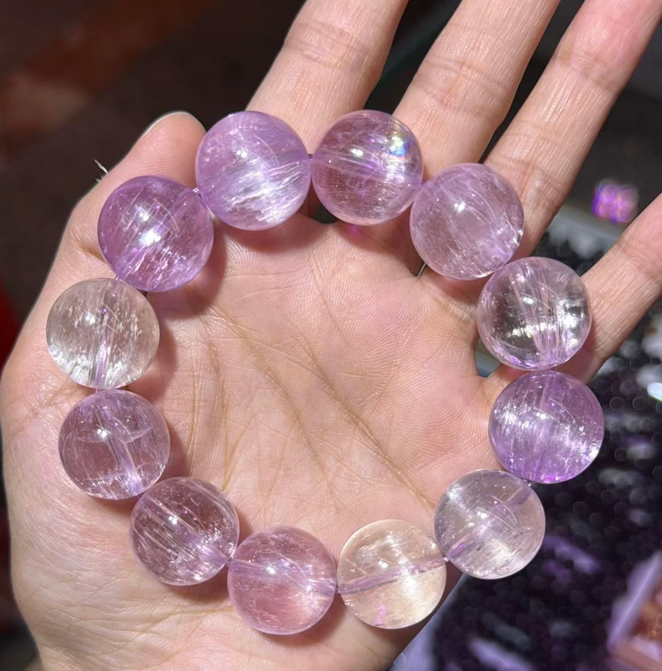 Natural Genuine kunzite beaded bracelet 17mm