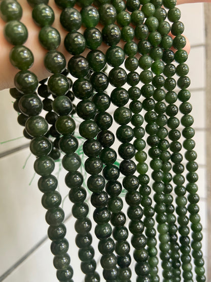 Natural Genuine Canada Green Jade Round Beads,6mm 8mm 10mm Natural and Smooth Round Beads,15 one Full Strand