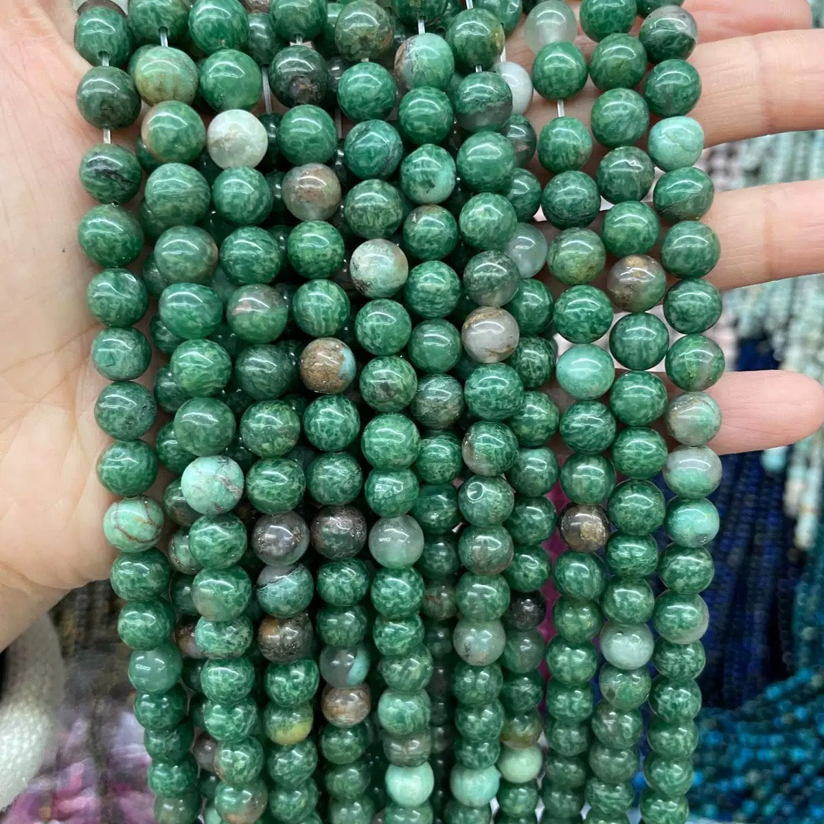 Natural Green jade smooth round loose beads wholesale