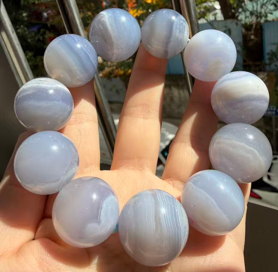 Natural Blue chalcedony beads bracelet 22mm