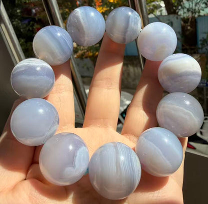 Natural Blue chalcedony beads bracelet 22mm