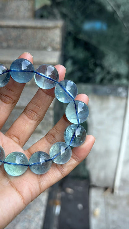 Natural Genuine blue aquamarine beads bracelet 17mm