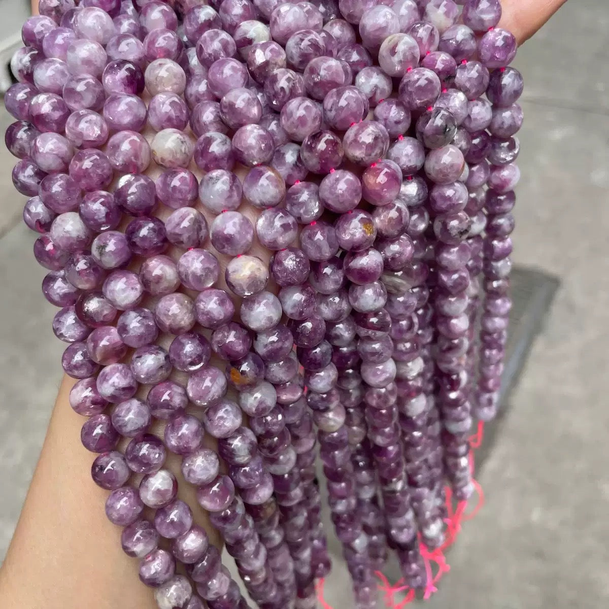 Natural purple Lepidolite loose round strands beads wholesale