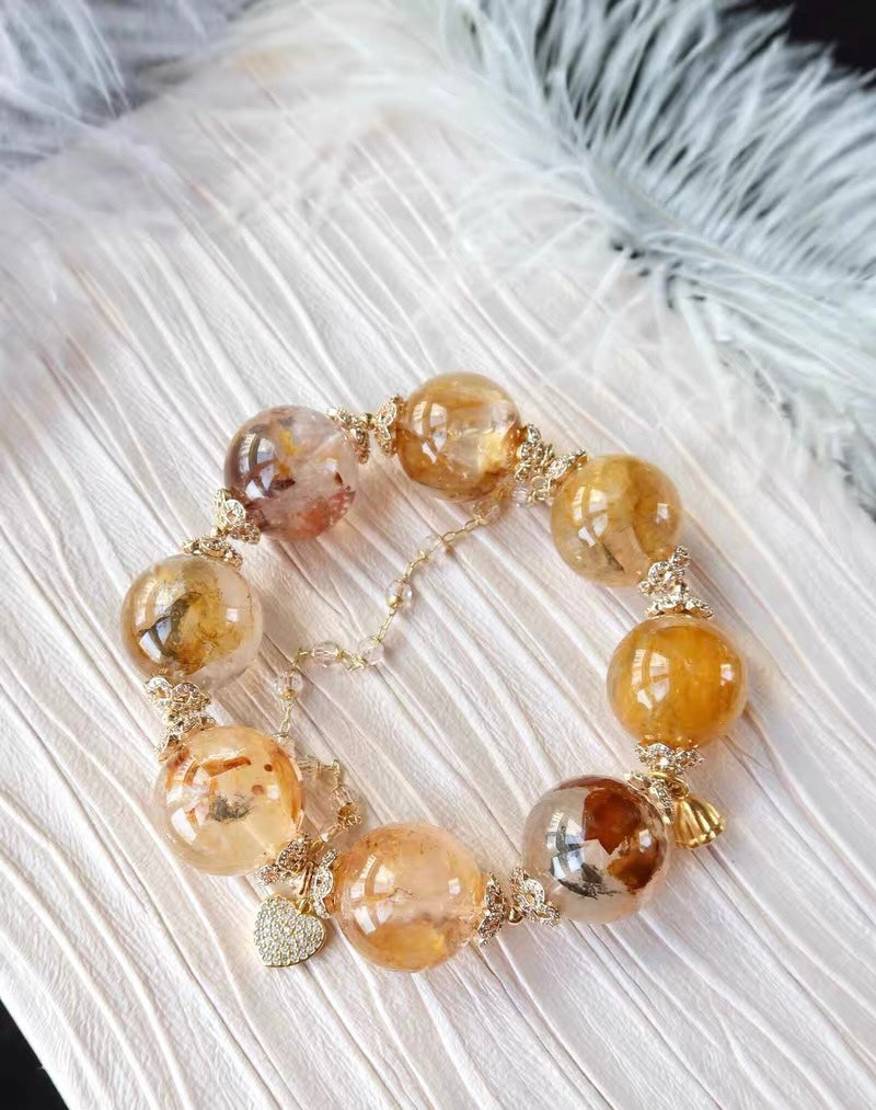 Natural pyrite in Hematoid Lepidocrocite Quartz Crystal beaded bracelet 20mm