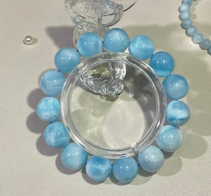 Natural blue Larimar beaded bracelet 14mm