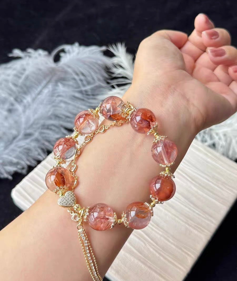 Natural Red Hematoid Lepidocrocite Quartz Crystal beaded bracelet