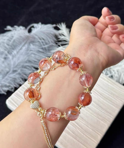 Natural Red Hematoid Lepidocrocite Quartz Crystal beaded bracelet