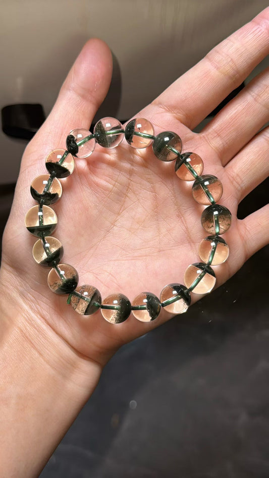 11mm natural Green phantom quartz Crystal beads bracelet
